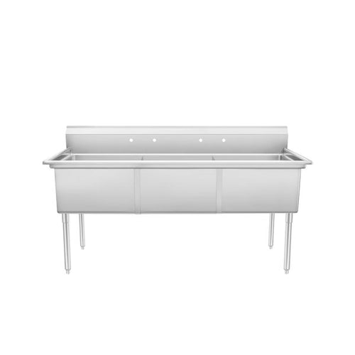 Atosa SS2424F31N Three Compartment Sink – 75″ Commercial Stainless Steel Sink, No Drainboard