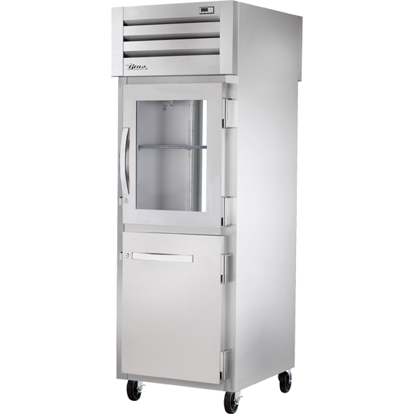 True STA1RPT-1HG/1HS-1G-HC Pass-Thru Combination Half Front/Glass Rear Swing Doors Refrigerator