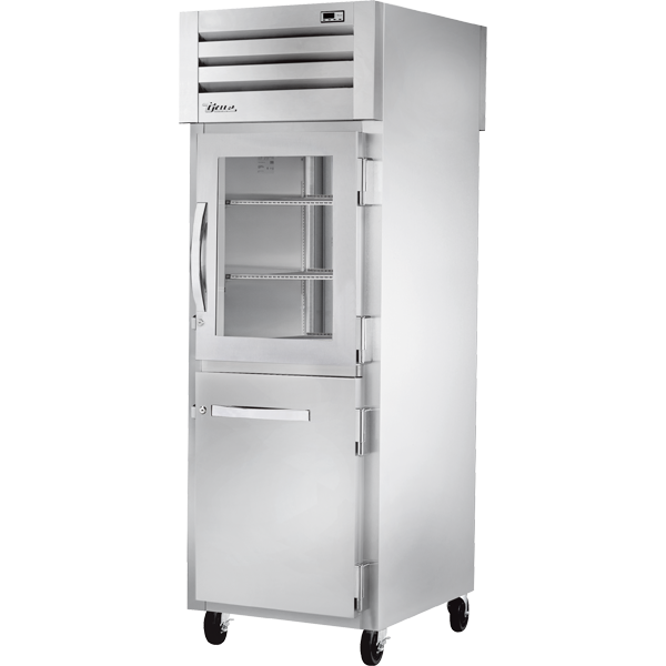 True STA1RPT-1HG/1HS-1S-HC Pass-Thru Combination Half Front/Solid Rear Swing Doors Refrigerator