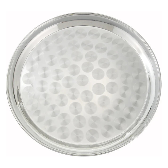 STRS-Series Stainless Steel Round Serving Tray with Swirl Pattern by Winco