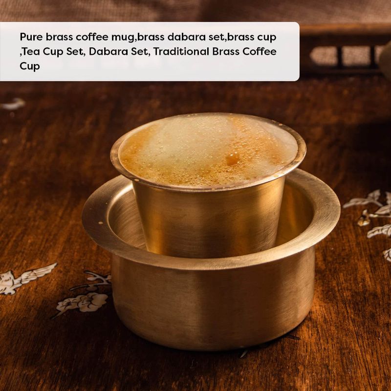 Madras Filter Coffee Dabra /Brass Mirror Finish/ Glass & Katori