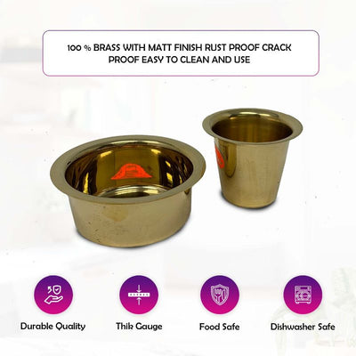Madras Filter Coffee Dabra /Brass Matt Finish/ Glass & Katori - 3 Oz.