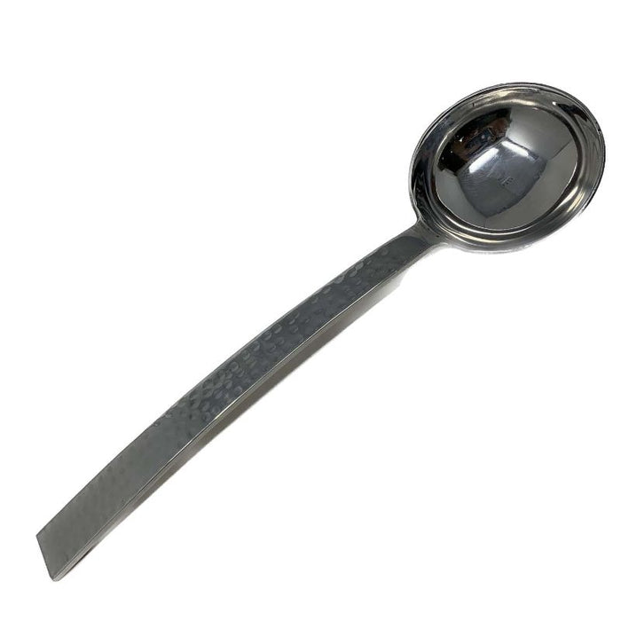 Stainless Steel Deep Round Serving Spoon with Hammered Design Handles 10"
