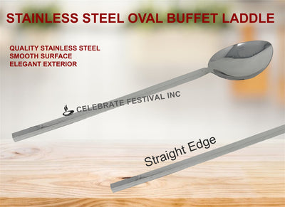Stainless Steel Oval and Deep Buffet Laddle - with Straight Edge.