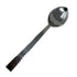 Stainless steel oval serving spoon with hammered handle on white background