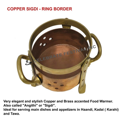 Traditional Indian sigdi made of copper and decorated with brass
