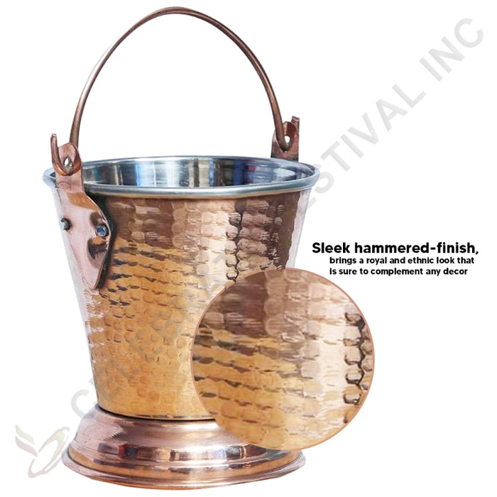 Hammered Copper Steel Food Serving Bucket Balti (Double Wall Construction, Base and Handle)