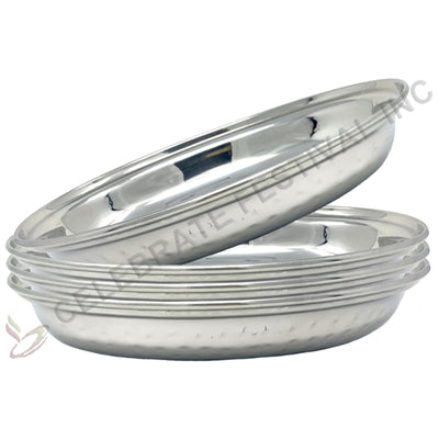 Elegant oval hammered stainless steel dish for serving curries and rice