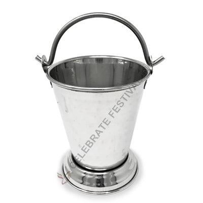 Stainless steel balti bucket on white background