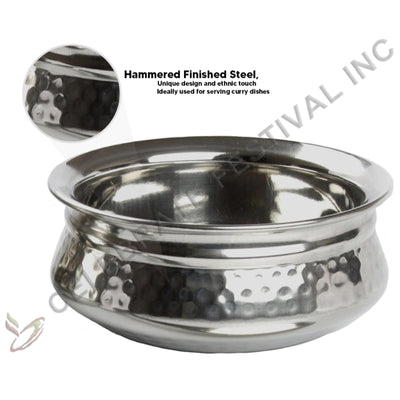 Traditional Indian handi serving bowl in polished stainless steel