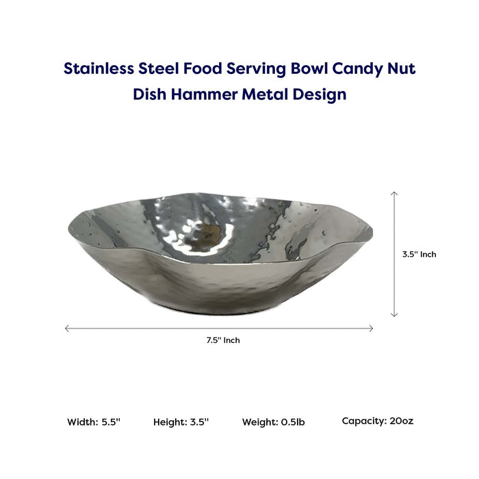Stainless Steel Food Serving Bowl Candy Nut Dish Hammer Metal Design High Quality Curved Hammered Nut Bowl Stylish Design