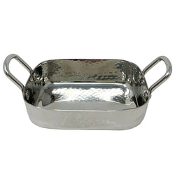 Stainless Steel Hammered Design Rectangular Pan with SS Handle – Durable Serveware for Roasting and Baking