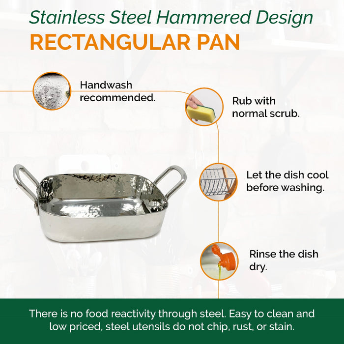 Stainless Steel Hammered Design Rectangular Pan-SS Handle