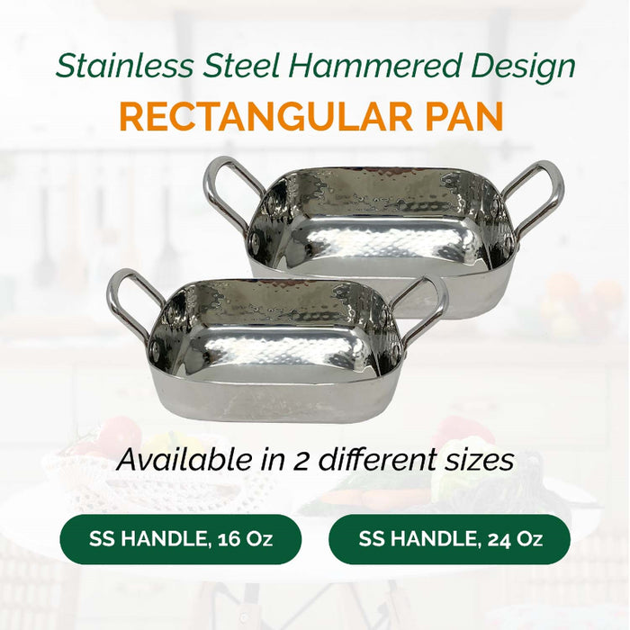 Stainless Steel Hammered Design Rectangular Pan-SS Handle