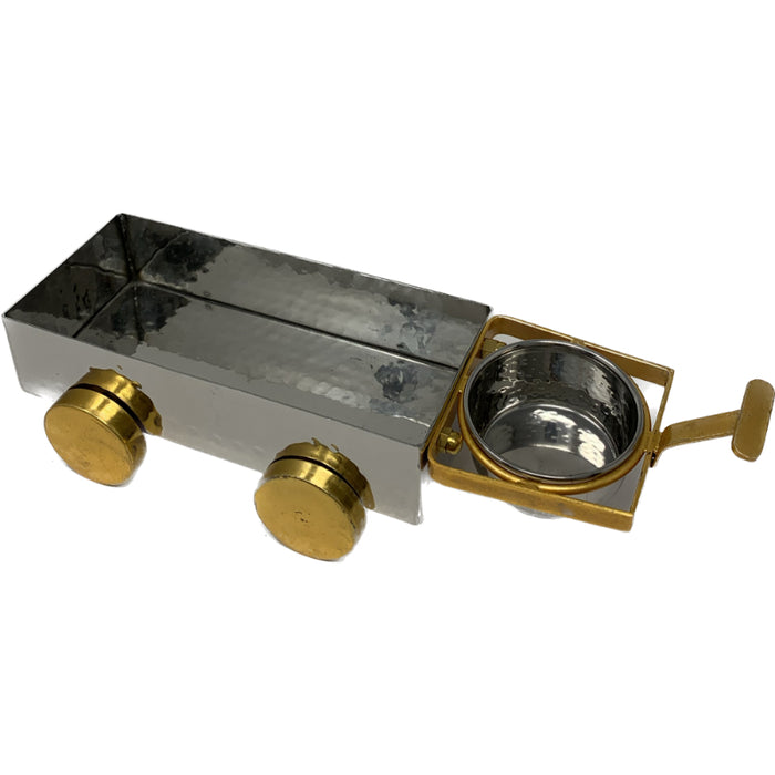 Two Tone Hammered Steel & Brass Rectangular Cart Platter - 14.5"Lx 4"W x 3.5"H