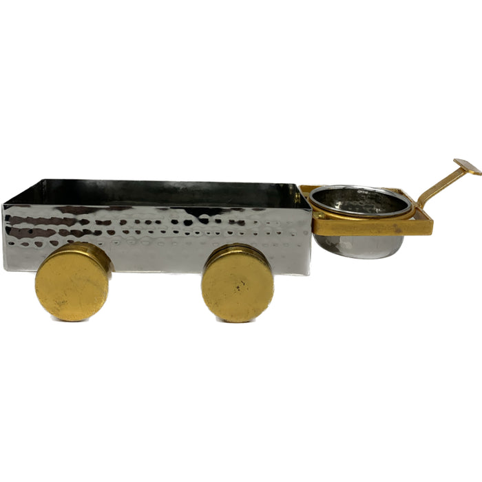 Two Tone Hammered Steel & Brass Rectangular Cart Platter - 14.5"Lx 4"W x 3.5"H