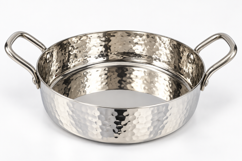 Round Flat Pan Hammered Finish with Stainless Steel Handle 12.5 cm dia