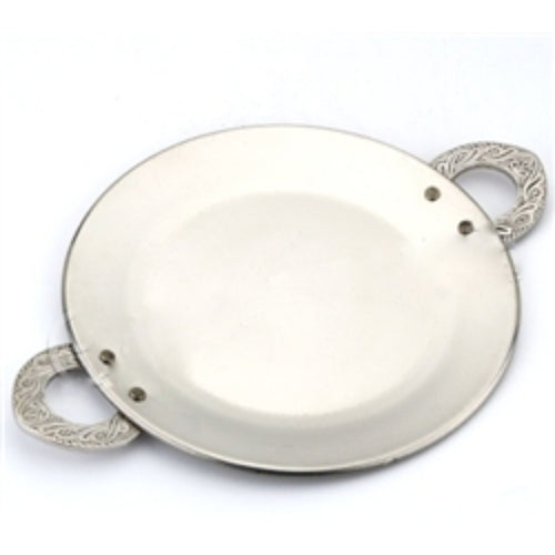 Handcrafted Hammered Stainless Steel Tava with chrome handles for easy serving