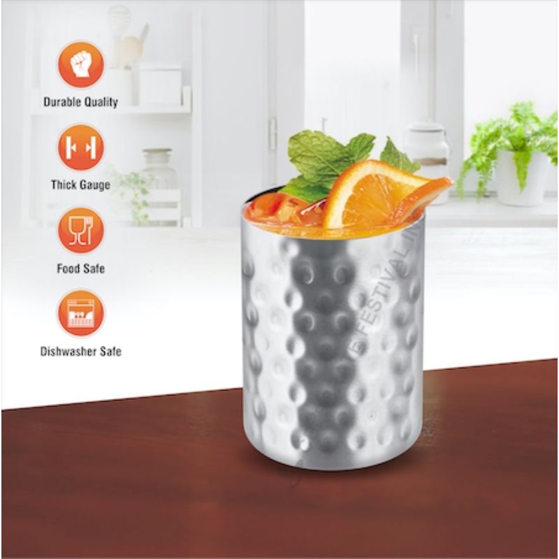 Stainless Steel Hammered Design Highball Glass – 13oz Capacity