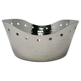 Round Stainless Steel Bread Basket – Curved Single Wall with Hammered Finish for Elegant Food Serving