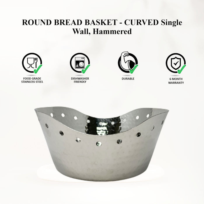 Round Bread Basket-Curved Single Wall, Hammered