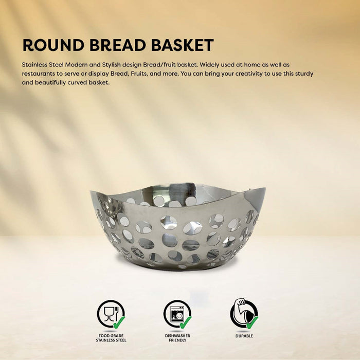 Round Bread Basket With Round Hole, Curved Design.