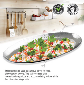Hammered Stainless Steel Oval Platter Plate – Elegant Serving Tray for Bread, Fruits & Snacks