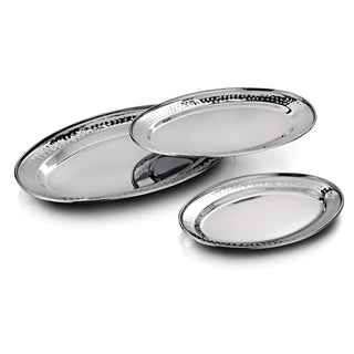 Stainless Steel Oval Platter – Beaded & Partially Hammered with Mirror Finish (Multiple Sizes Available)