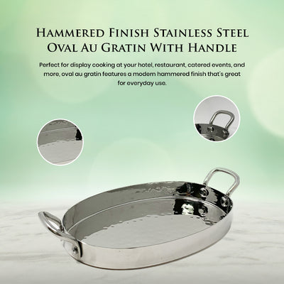 Stainless Steel Oval Au Gratin Dish with Handles – Perfect for Serving Hot Dishes at Restaurants