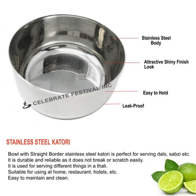 Stainless Steel Katori (Bowl): Available in four sizes