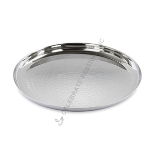 Stainless Steel Round Hammered Platter – Ideal for Serving Rice, Curries & Chutneys (7