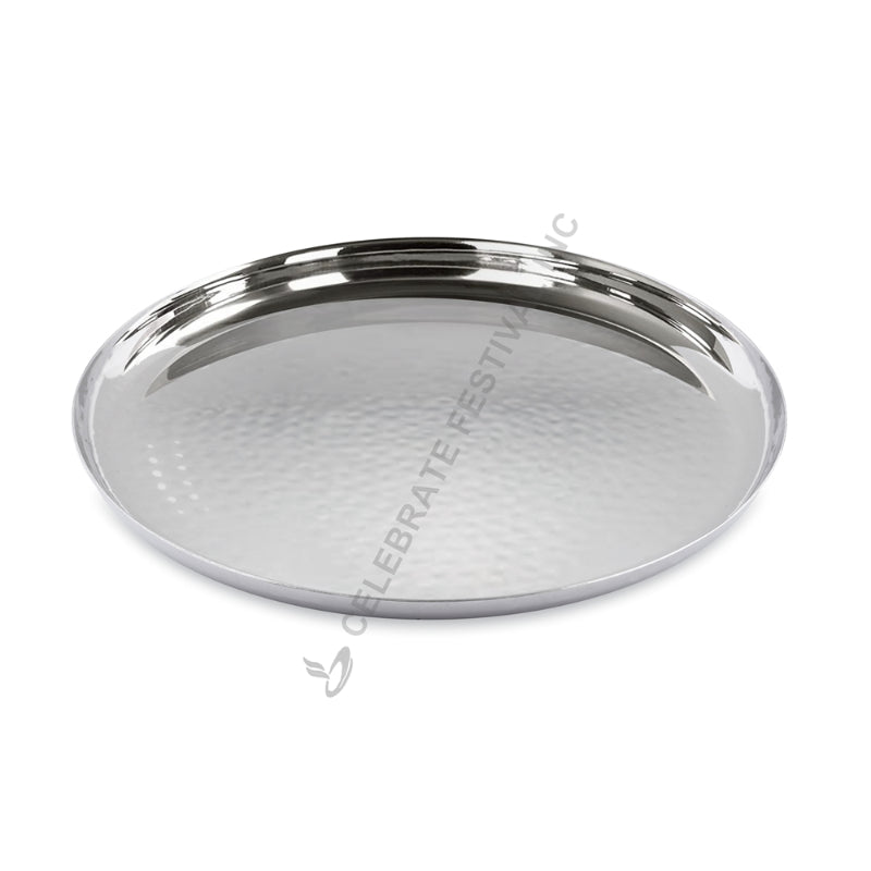 Round Stainless Steel Hammered Platter with Glossy Finish for Serving Food