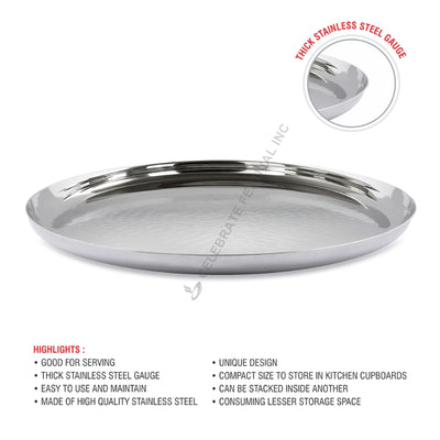 Hammered Design Round Platter in Stainless Steel for Elegant Table Settings