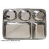 SS 5-Compartment rectangular Mess Tray/Thali/ Plate - L 13" x W 11"