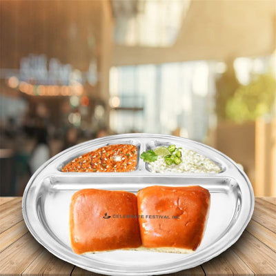 Stainless Steel Round Thali (Plate) with 3 Compartment