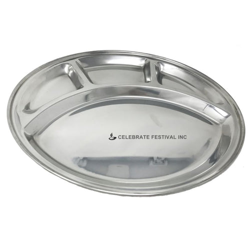 Round Mess Tray (Thali/ Plate) Stainless Steel, 4 Compartment & ~13.5" Diameter