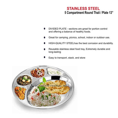 5 Compartment round Thali / plate 13"