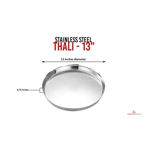 Stainless Steel Thali - 13" Plain Border
