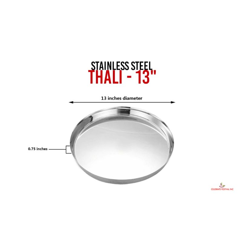 Stainless Steel Thali - 13" Plain Border