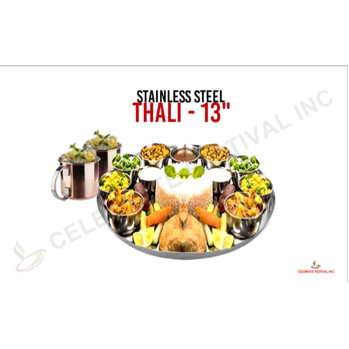 Stainless Steel Thali - 13" Plain Border