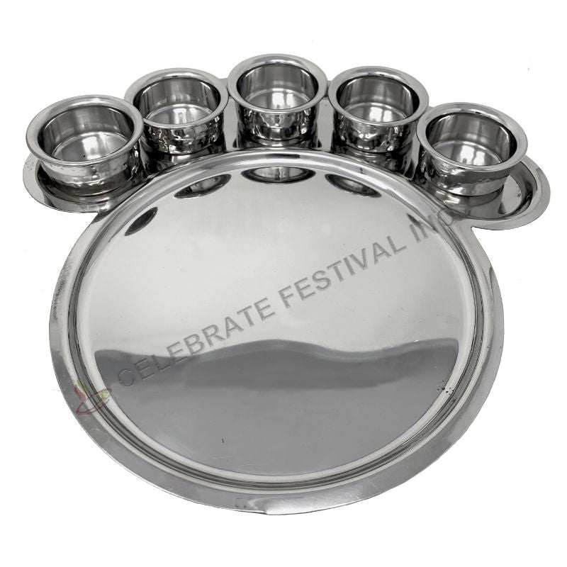 Peacock Thali (Plate) 16 inch (12.5" round + 3.5" extension for Bowl/ Katori)