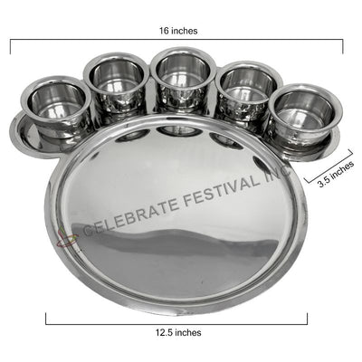 Peacock Thali (Plate) 16 inch (12.5" round + 3.5" extension for Bowl/ Katori)