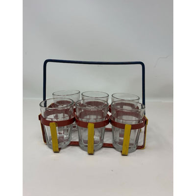 Red and Yellow Chai/Tea Glass Holder/stand for 6 glasses
