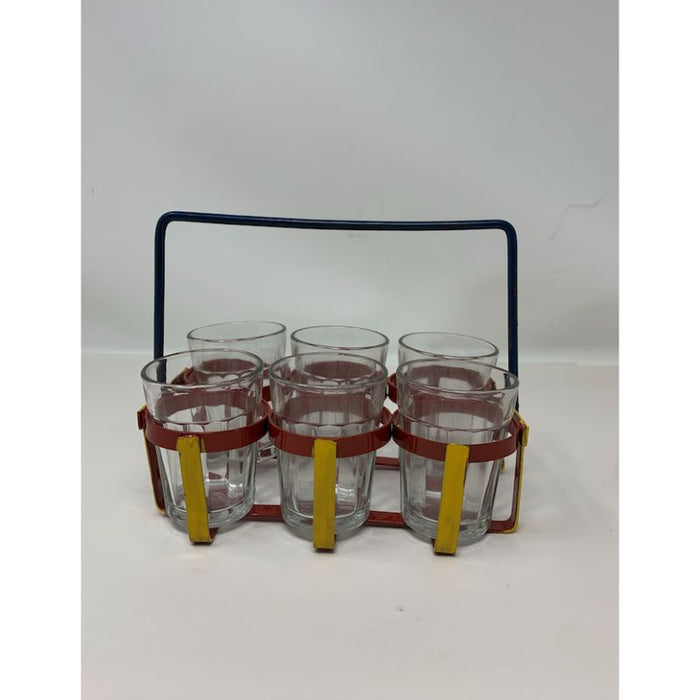 Red and Yellow Chai/Tea Glass Holder/stand for 6 glasses
