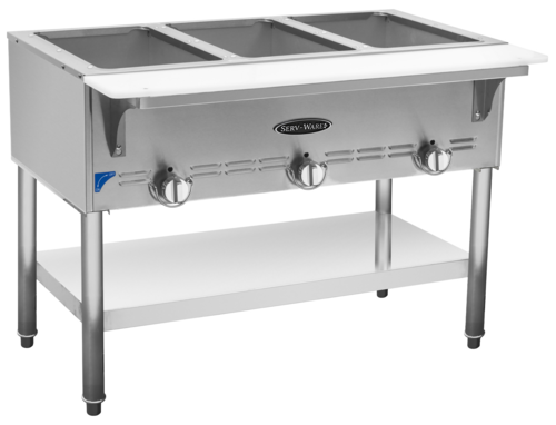 Serv-Ware SWGST-3-LP 3-Bay Gas Steam Table – Hot Food Serving Counter, Liquid Propane, 44.37"