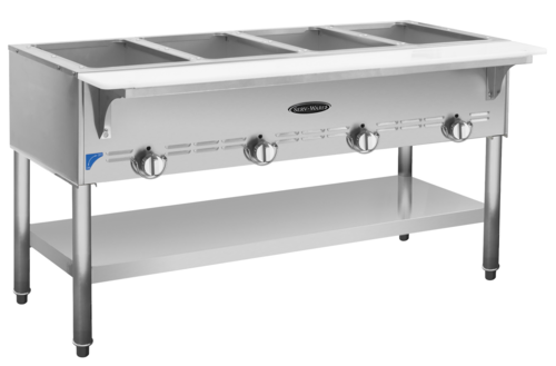 Serv-Ware SWGST-4-LP 4-Bay Gas Steam Table – Hot Food Serving Counter, Liquid Propane, 58.35"