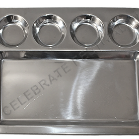 Stainless Steel Rectangular Dosa Mess Tray/ Thali with 4-Bowls and 1-compartment- 16"