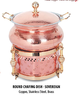 Hammered Copper/Stainless Steel Chafing Dish with Stand – 8 Litre | Sovereign Style Buffet Server LC-149 H2