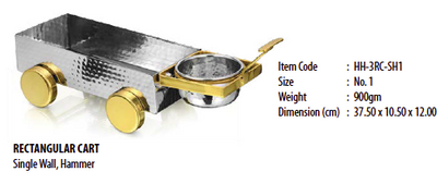 Elegant appetizer serving trolley with hammered steel finish