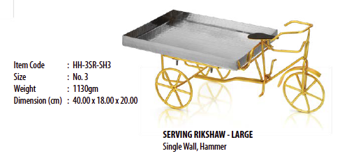 Two Tone Hammered Stainless Steel Serving Rickshaw Cart(Rectangle Platter)- Large